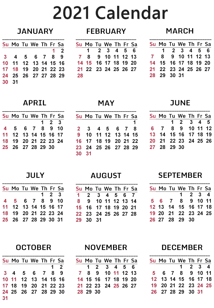 2021 Calendar PNG – Transparent Background 7