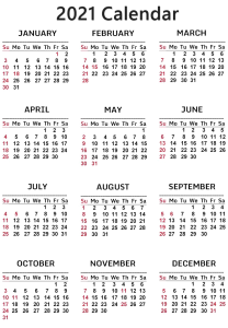 2021 Calendar PNG – Transparent Background 7