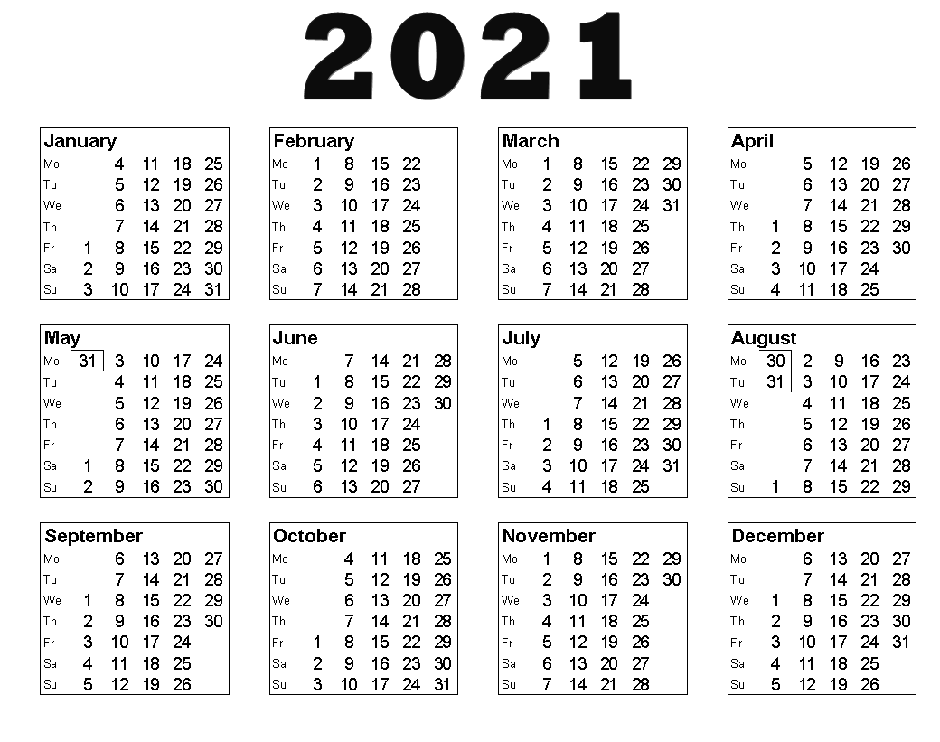 2021 Calendar PNG – Transparent Background 10