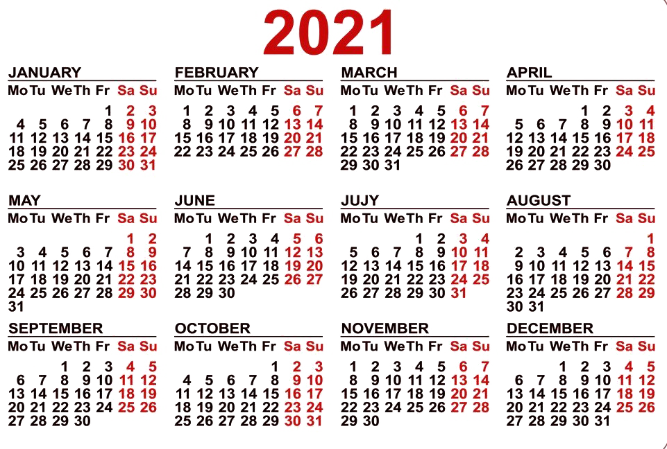 2021 Calendar PNG – Transparent Background 11