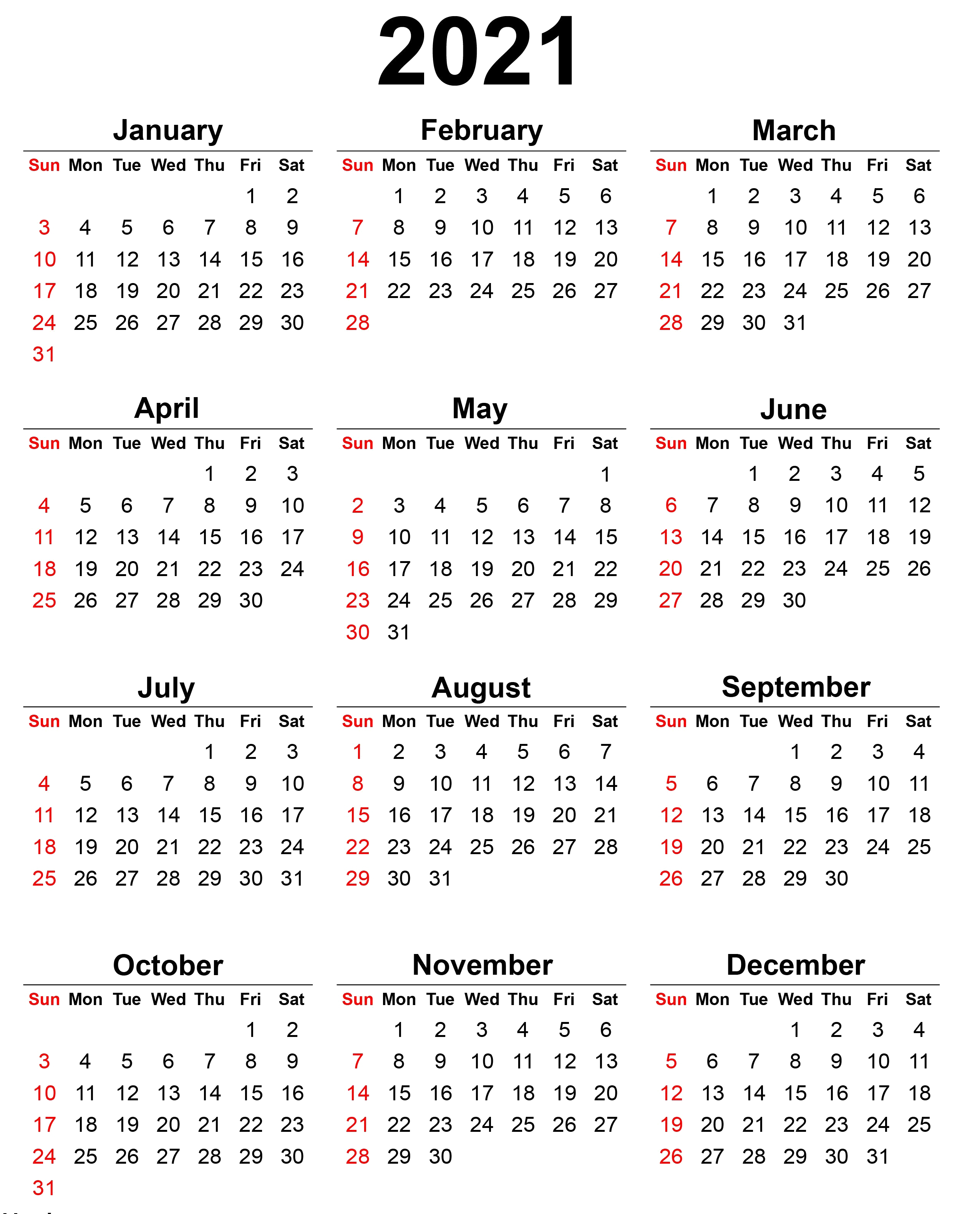 2021 Calendar PNG – Transparent Background 12