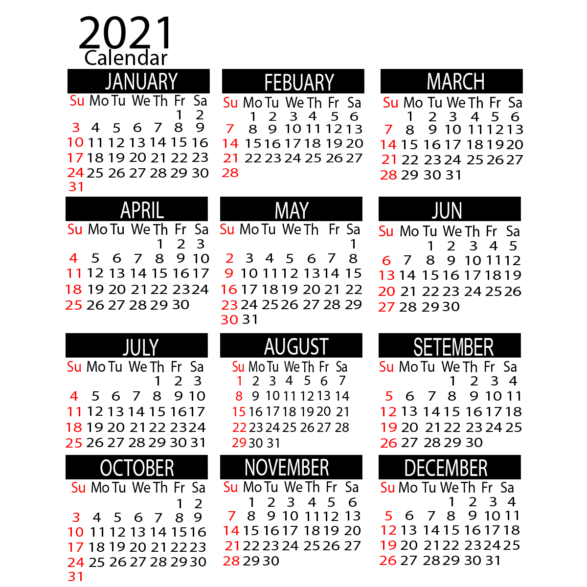 2021 Calendar PNG – Transparent Background 15