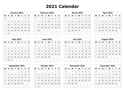 2021 Calendar PNG – Transparent Background 18